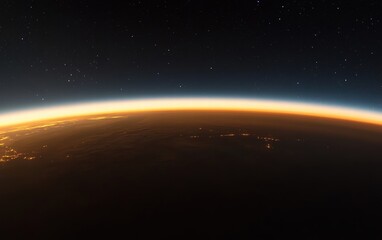 Fototapeta premium The Earths curvature with a bright sunrise emerging over the horizon and a backdrop of distant stars