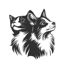 Fototapeta premium A stylized illustration of two dogs' heads in profile, showcasing their features and expressions.
