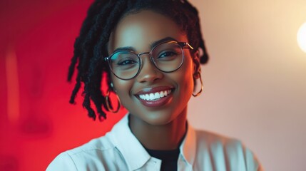 Smiling friendly African American therapist in glasses talking on video call, using sign language, speaking to patient with hearing disability, deafness, showing gestures at screen