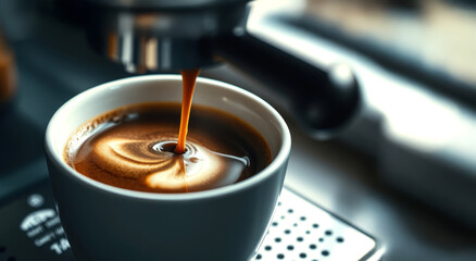 close up espresso coffee in a glass mug