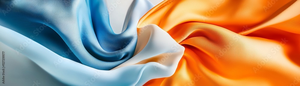 Poster dynamic waves of colorful fabric flowing in soft light abstract scene