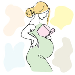 Elegant Line Art of a Girl Reading a Book with Soft Pastel Colors