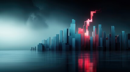 Fototapeta premium Digital Lightning Strikes: Digital lightning bolts striking a futuristic cityscape, symbolizing speed, technological disruption, and the power of innovation.