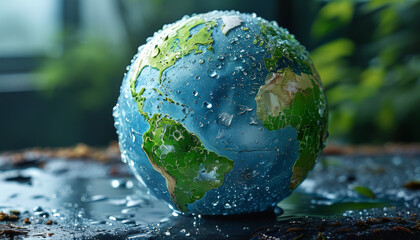 Crying soggy planet earth globe, polluted environment, environmental world earth day awareness,...