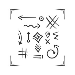 Ancient arrows set. Hand drawn vector illustration. Sketch style drawing.