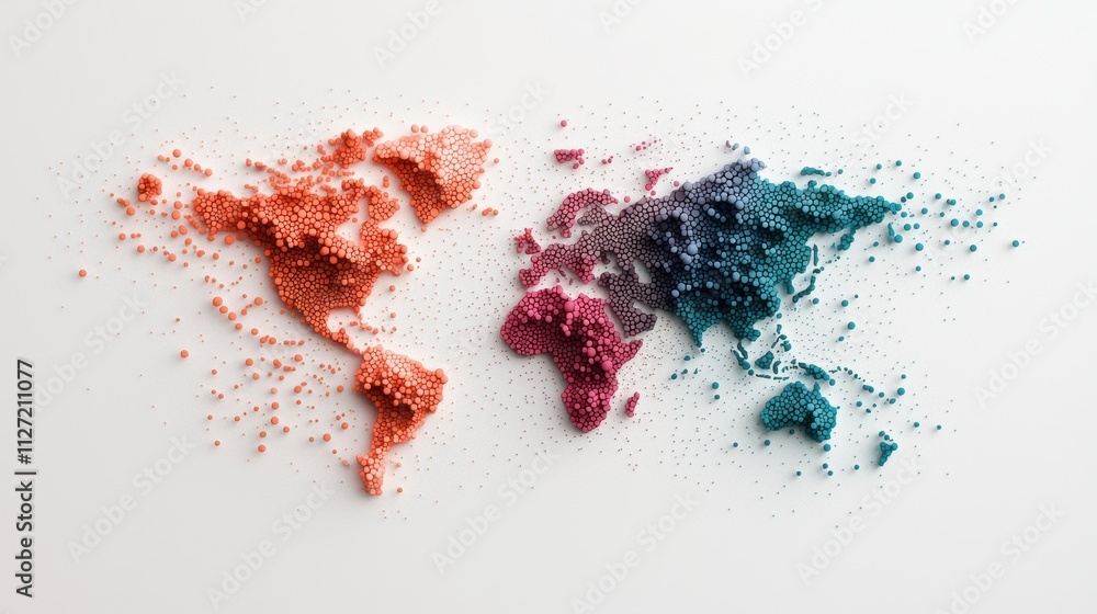 Aufkleber dotted world maps: a world map composed of thousands of dots, each representing a specific data poin