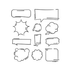 Obraz premium Speech bubbles and frames set. Vector doodle. Sketch style drawing. Vector illustration.