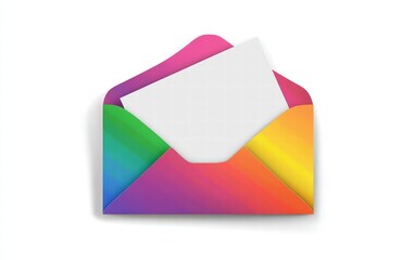 Fototapeta premium Illustration of an open rainbow envelope with blank white paper isolated on white background