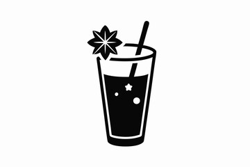 Christmas Juice Glass Silhouette Icon Vector,  simple festive glass, seasonal drink art,Christmas glass vector, black and white drink icon, festive drink clipart.