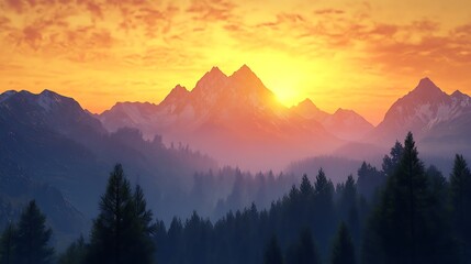 Obraz premium A stunning mountain landscape at sunset, showcasing nature's beauty and tranquility.