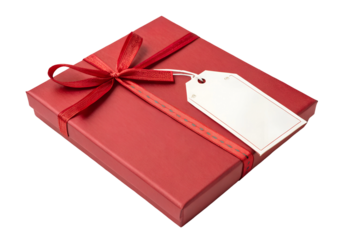 red gift box with tag white background