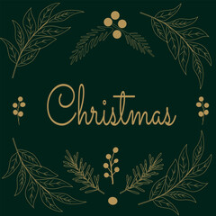 Vector design of a Christmas invitation card. Christmas holly berry, fir branches. Illustration design for cover, poster, wallpaper, greeting card.
