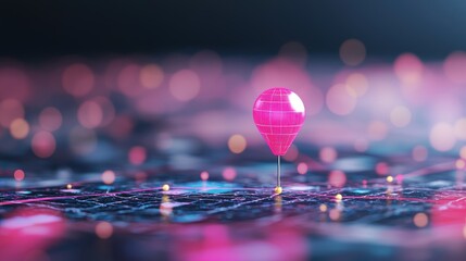 Digital Grid Map with Floating Pin: A dynamic digital grid map with data streams flowing between grid points, a location pin pulsating to indicate data activity or a specific event.