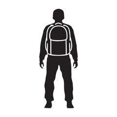 Backpacker back side pose silhouette vector illustration