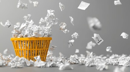 Shopping Receipt: A shopping receipt crumpled up and thrown in a trash can, symbolizing unnecessary spending, impulsive buying, or buyer remorse.