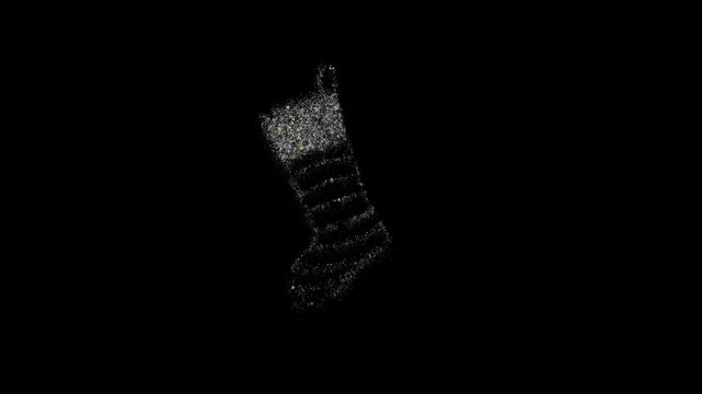 Lights form a decorative Christmas stocking on black background