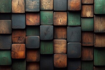background showing a wall covered with various squares, dark green in color. with space for text