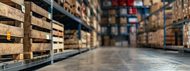Obraz premium Warehouse with wooden pallets and blurred background