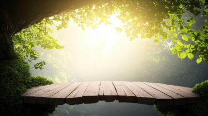 Bridge Spanning a Gap: A wooden bridge over a peaceful stream, representing nature, tranquility, and finding a path forward.