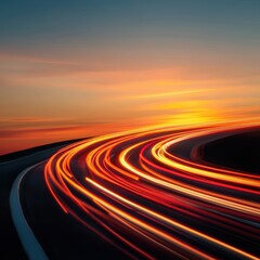 Dynamic sunset motion blur on a winding road symbolizing speed progress and the journey toward a bright horizon filled with opportunity
