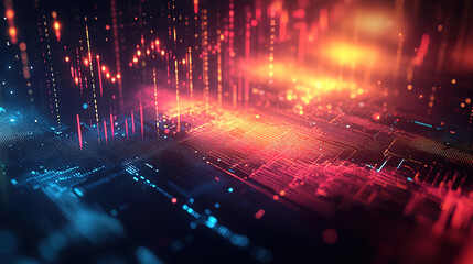 Obraz premium Cutting-Edge Financial Graphs Integrated with Abstract Technology and Digital Backgrounds