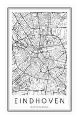 Obraz premium Printable downtown road map poster of the Dutch city of EINDHOVEN on solid white background with city name