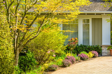 Fragment of  luxury house in summer with green trees and nice landscape in Vancouver, Canada, North...