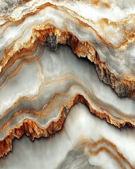 Fototapeta premium A close-up of a beautifully textured stone with flowing patterns in white, gold, and gray hues.