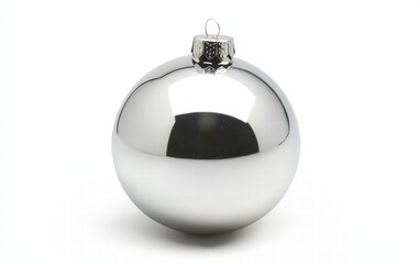 close up silver Christmas ball isolated on white background