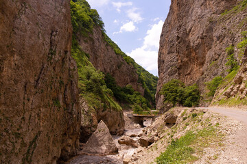 Bridge over the river in the gorge. Gubinsky district. Azerbaijan.