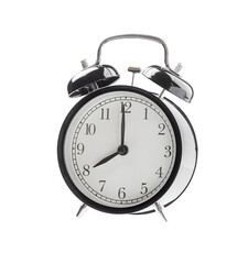 Alarm clock isolated on white. Volumetric light at the back