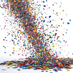A burst of colorful confetti explodes, celebrating joy and festivity.