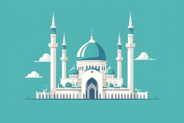 Fototapeta premium mosque, illustration, architecture, religion, design, minaret, landmark, building, travel, heritage, india, spirituality, dome, sky, vector, asia, culture, historical building, crescent moon, artwork,