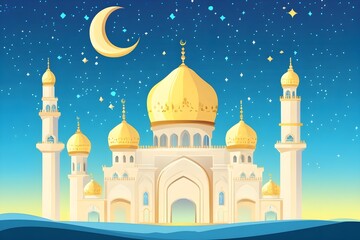 mosque, illustration, architecture, religion, design, minaret, landmark, building, travel, heritage, india, spirituality, dome, sky, vector, asia, culture, historical building, crescent moon, artwork,