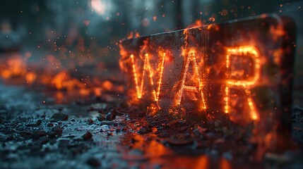 text "WAR" on the background of explosions and fire 