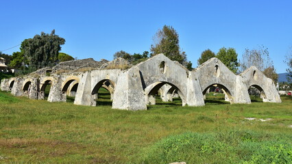 ruins of old docks in village Gouvia on island Corfu