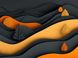 Colorful layered landscape with trees in autumn shades