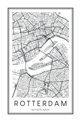 Obraz premium Printable downtown road map poster of the Dutch city of ROTTERDAM on solid white background with city name