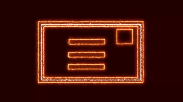 Identification card Glowing neon line icon isolated on red background.
