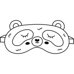 Cute doodle sleeping mask in the shape of panda head. Funny childish animal eye mask with bear. Hand drawn outline good night accessory for peace resting isolated on white background