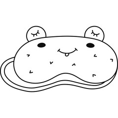 Cute doodle sleeping mask in the shape of frog head. Funny childish animal eye mask with dreaming toad. Hand drawn vector bedtime accessory for comfort night. Line clipart isolated on background.