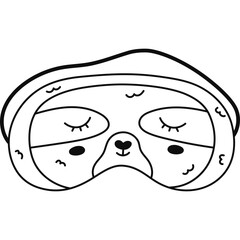 Cute outline sleeping mask in the shape of sloth head. Funny childish animal eye mask with fatigue sloth. Hand drawn doodle bedtime wear for peace dreaming isolated on white background.