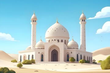 mosque, illustration, architecture, religion, design, minaret, landmark, building, travel, heritage, india, spirituality, dome, sky, vector, asia, culture, historical building, crescent moon, artwork,