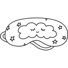 Cute doodle sleeping mask with dreaming cloud and stars. Funny girly outline eye mask. Hand drawn bedtime accessory for comfort resting to prevent insomnia isolated on white background.