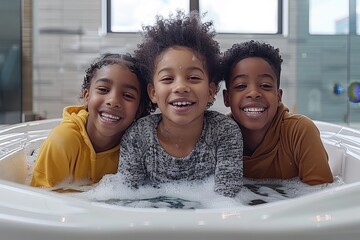 Joyful young children engaging in swimming lessons, emphasizing water safety and healthy living