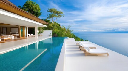 Fototapeta premium Clifftop Villa with Infinity Pool and Minimalist Design