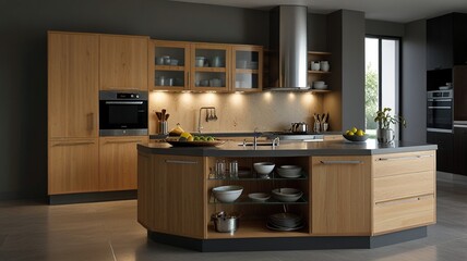 Fototapeta premium Modern Corner Kitchen Cabinet