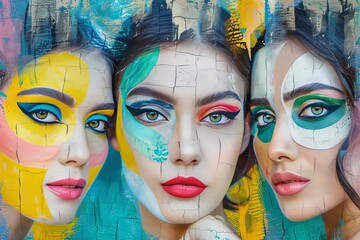 Obraz premium Contemporary art collage a young woman s portrait redefining beauty, fashion, and emotions