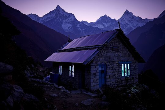 Breathtaking panoramic view of ama dablam summit and snow capped peaks after sunset in nepal