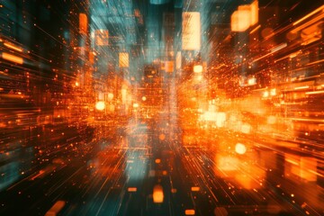 Fototapeta premium Abstract Data Flow in Warm Lighting with Motion Blur